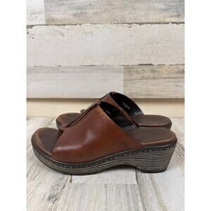 Born Womens 7 Brown Leather Hanita Platform Thong Heeled Sandal Slip On Shoe